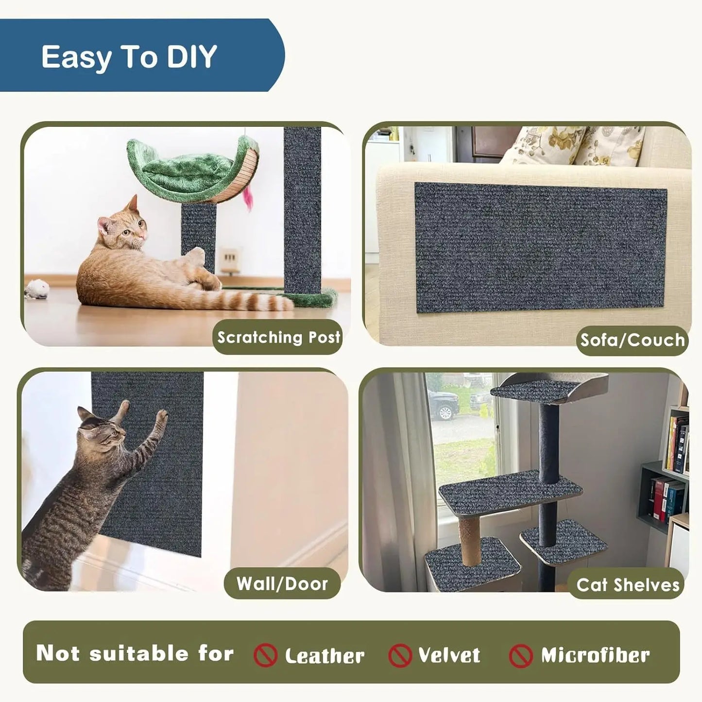 Self-Adhesive Cat Scratch Board – Wall & Sofa Protector, Trimmable DIY Design - Cat&Dog Wonderland