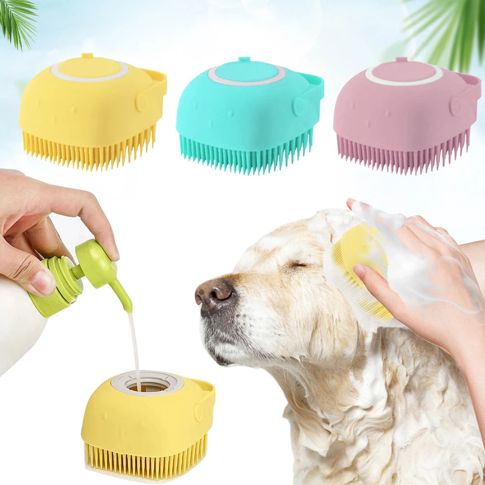 Soft Silicone Grooming Brush and Shampoo holder for Dogs – Bathing and Massage - Cat&Dog Wonderland