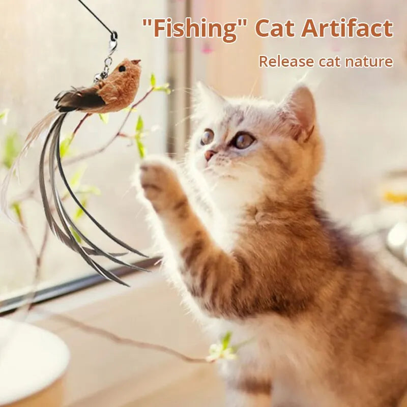 Feather Cat Teasing Stick – Long Rod with Safe, Durable Design for Fun Times! - Cat&Dog Wonderland