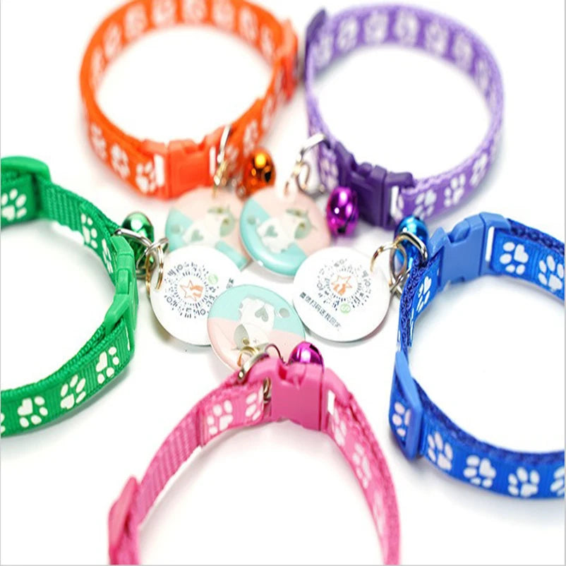 Adjustable Pet Cat Bell Collar with Paw Print – Fun Multiple Colors - Cat&Dog Wonderland