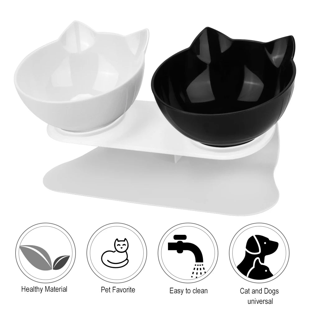 Durable Double Cat Bowls with Raised Stand – Non-Slip, Cervical Protection Feeder - Cat&Dog Wonderland