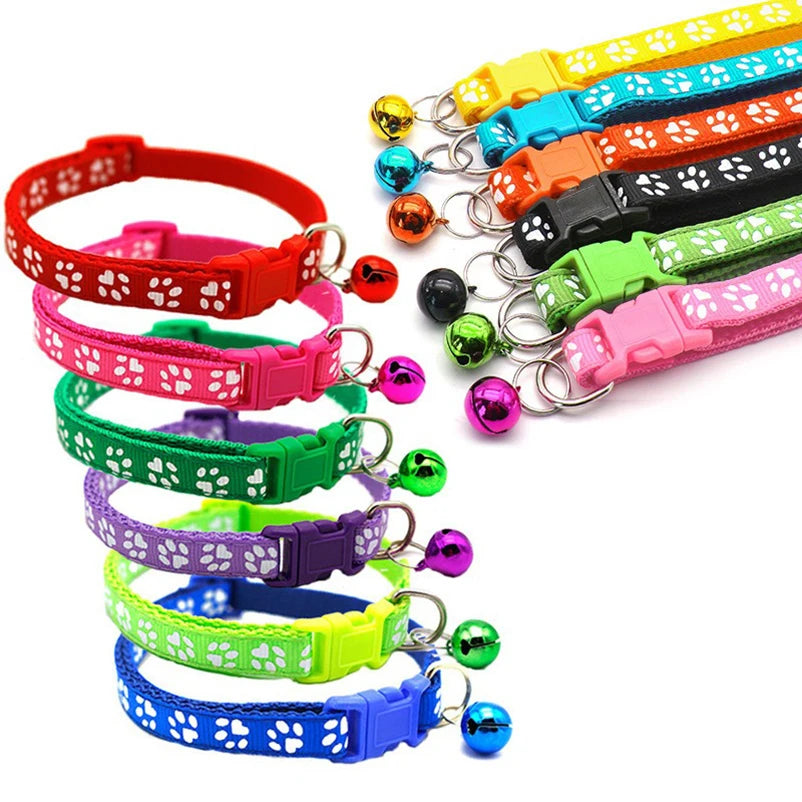 Adjustable Pet Cat Bell Collar with Paw Print – Fun Multiple Colors - Cat&Dog Wonderland