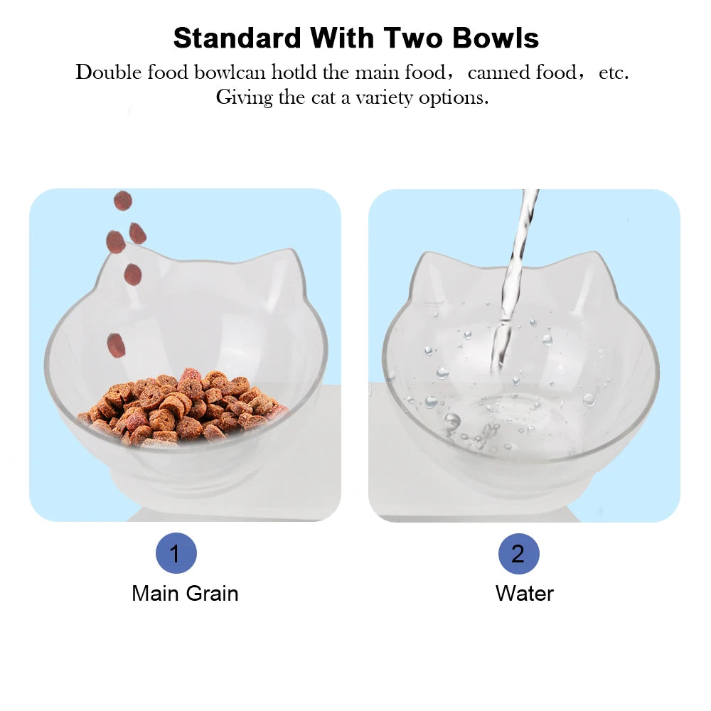 Durable Double Cat Bowls with Raised Stand – Non-Slip, Cervical Protection Feeder - Cat&Dog Wonderland