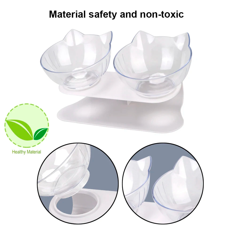 Durable Double Cat Bowls with Raised Stand – Non-Slip, Cervical Protection Feeder - Cat&Dog Wonderland