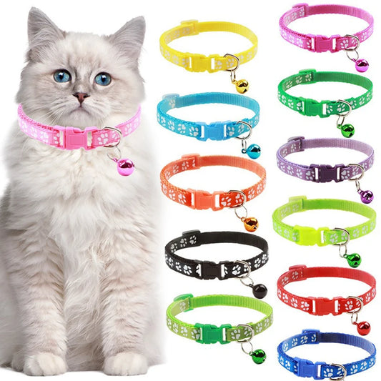 Adjustable Pet Cat Bell Collar with Paw Print – Fun Multiple Colors - Cat&Dog Wonderland